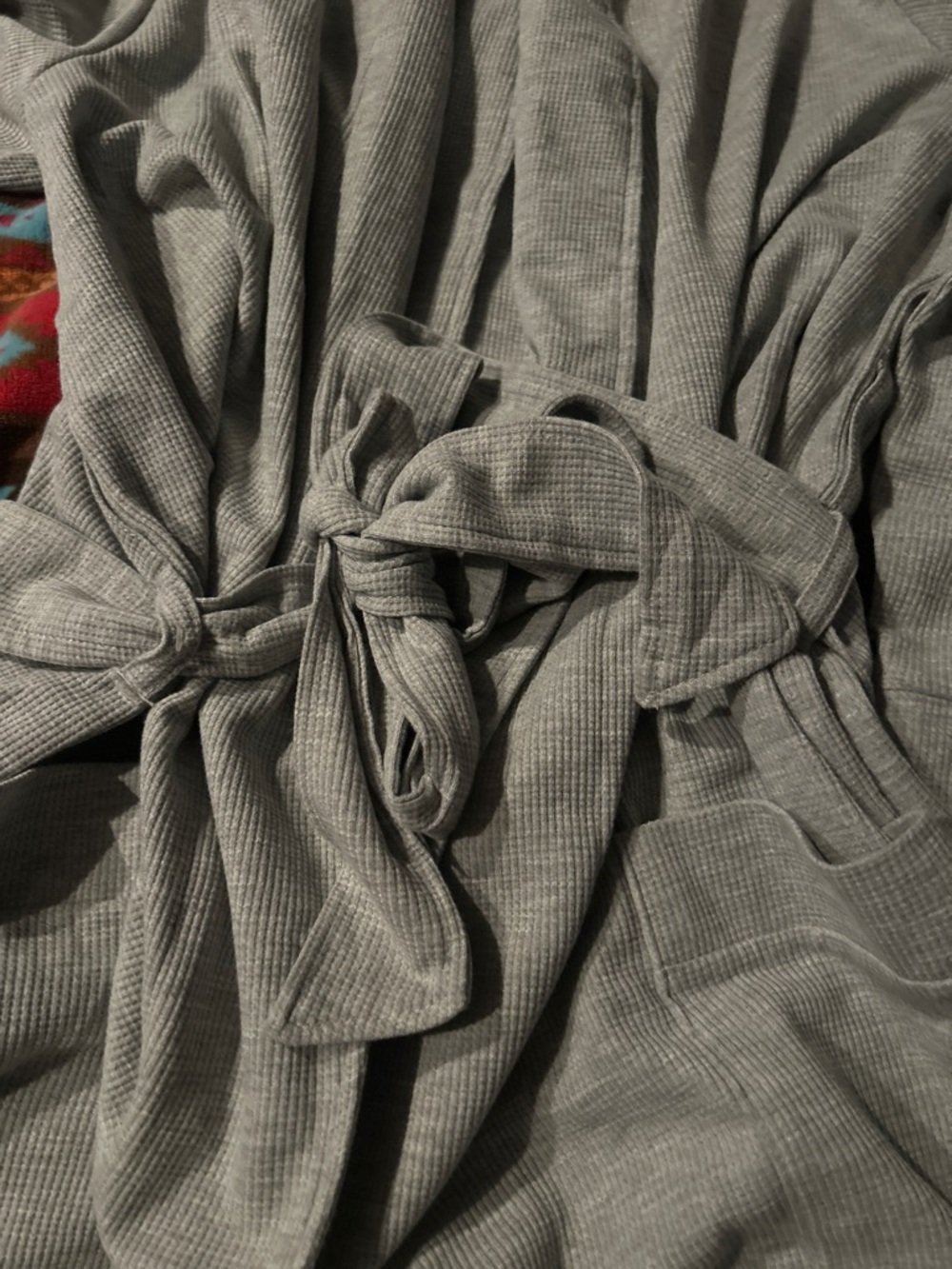 Light Gray Ribbed Robe with Belt - Picture 3 of 4